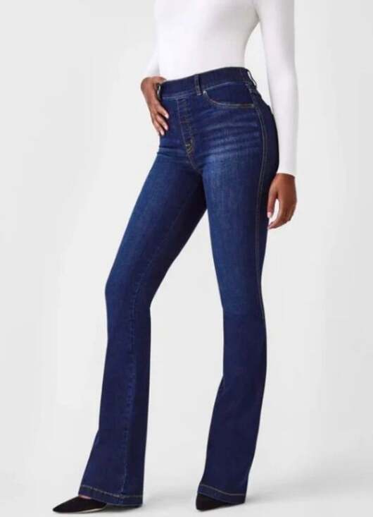 SPANX Denim - SPANX Flare Jeans Size Small Dark Wash Pull On Shaping